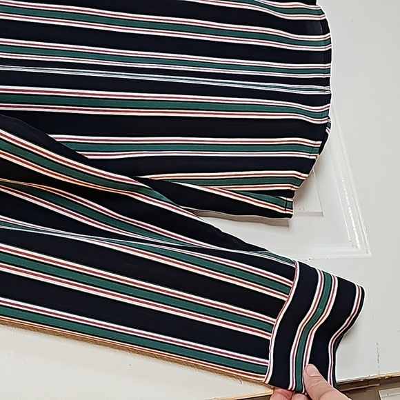 Express m navy blue/green/reddish pink striped long sleeve blouse - Picture 6 of 13